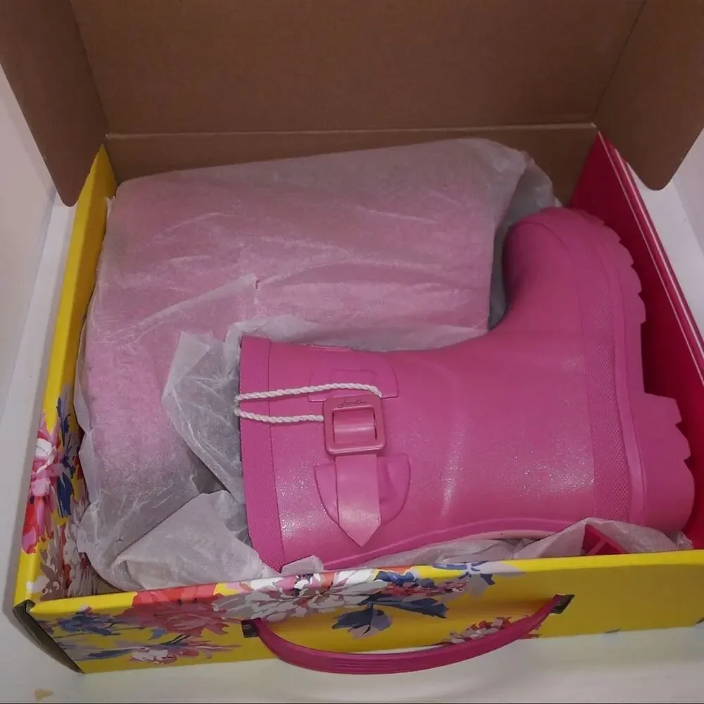Joules welly glittery pink girls rain boots